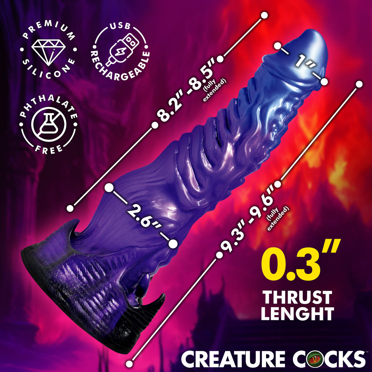 Diabolos Thrusting &amp; Vibrating Dildo, Silicone (view 4)