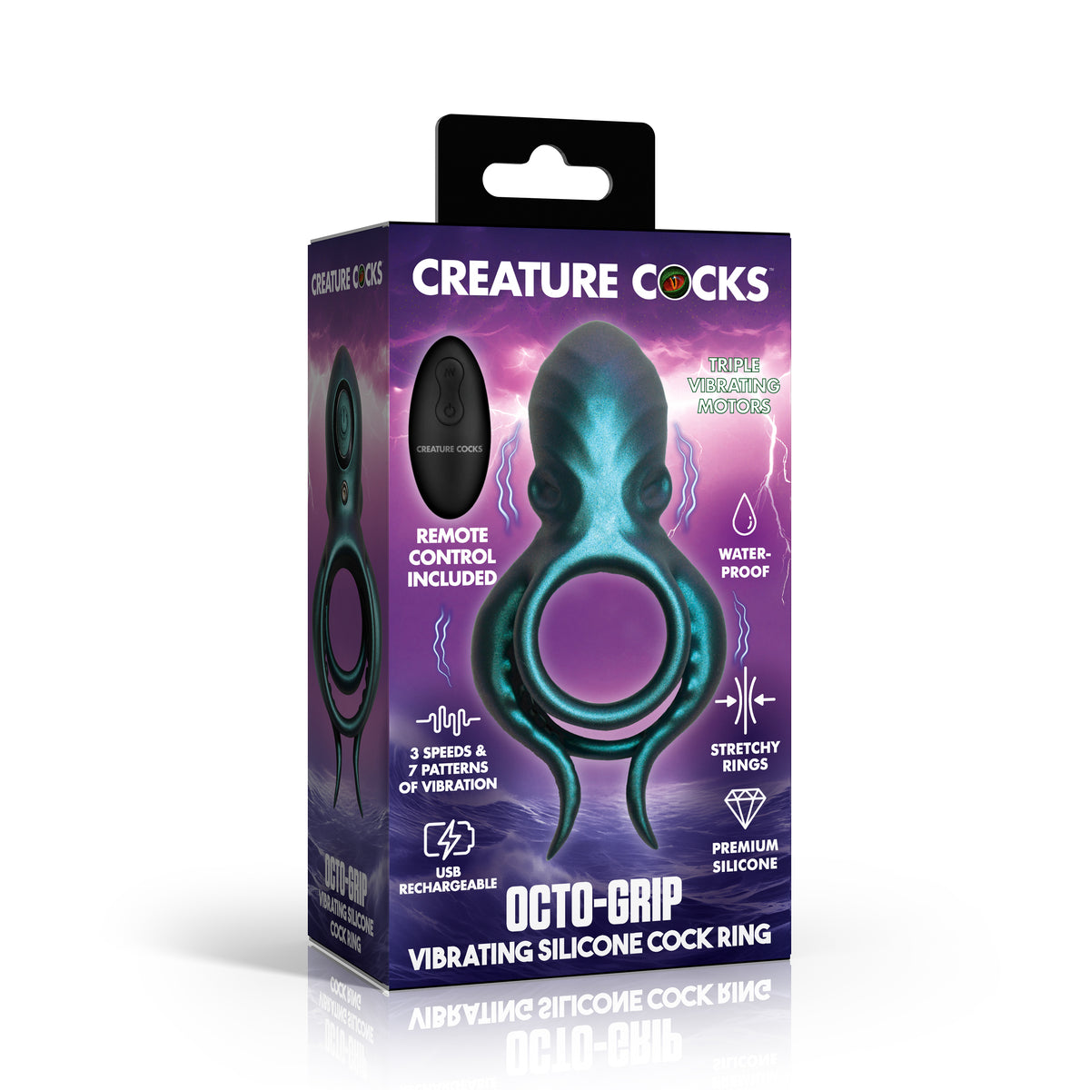 Octo Grip Vibrating Silicone Cock Ring, Silicone (view 6)