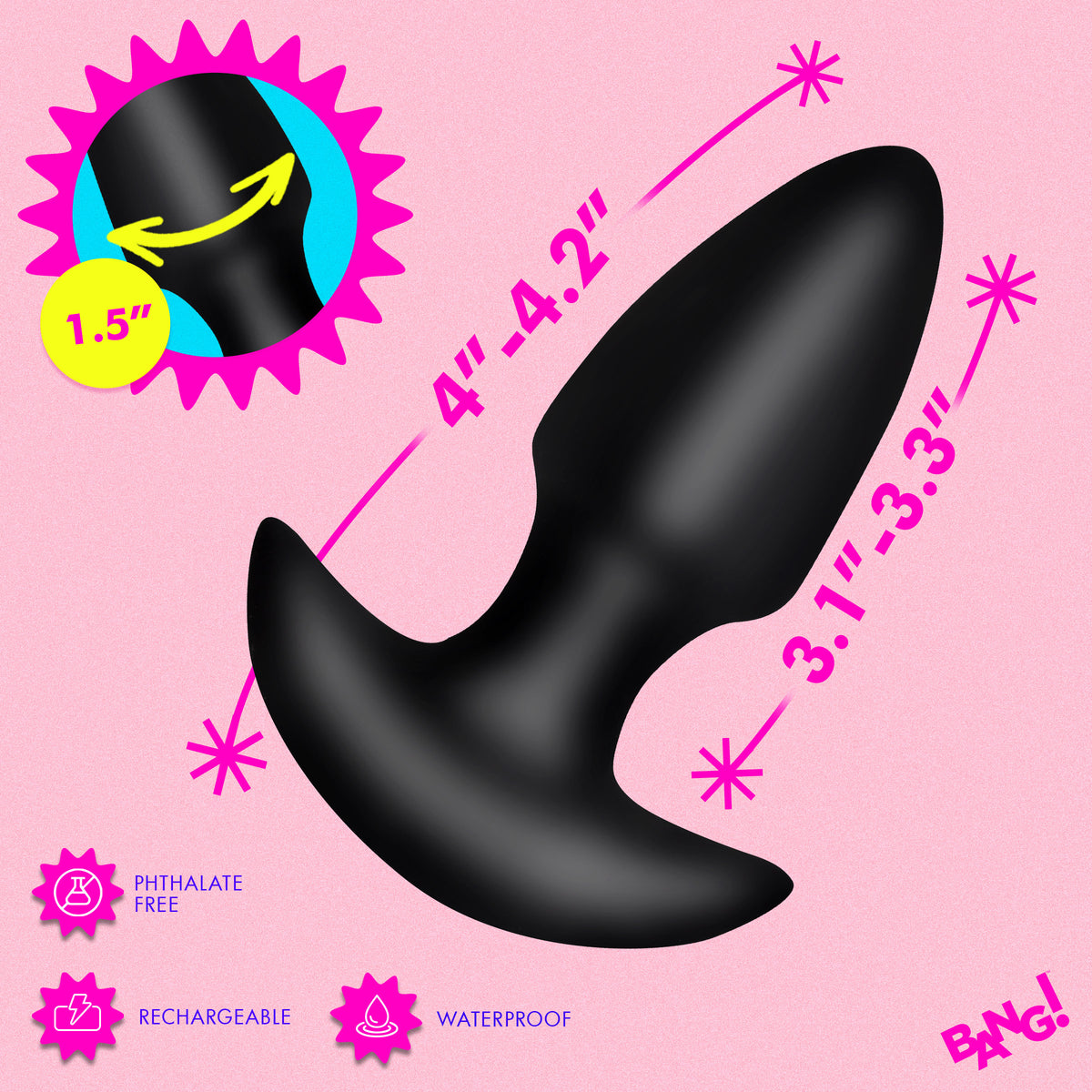 Thrusting &amp; Vibrating Silicone Butt Plug - Black, Silicone (view 4)