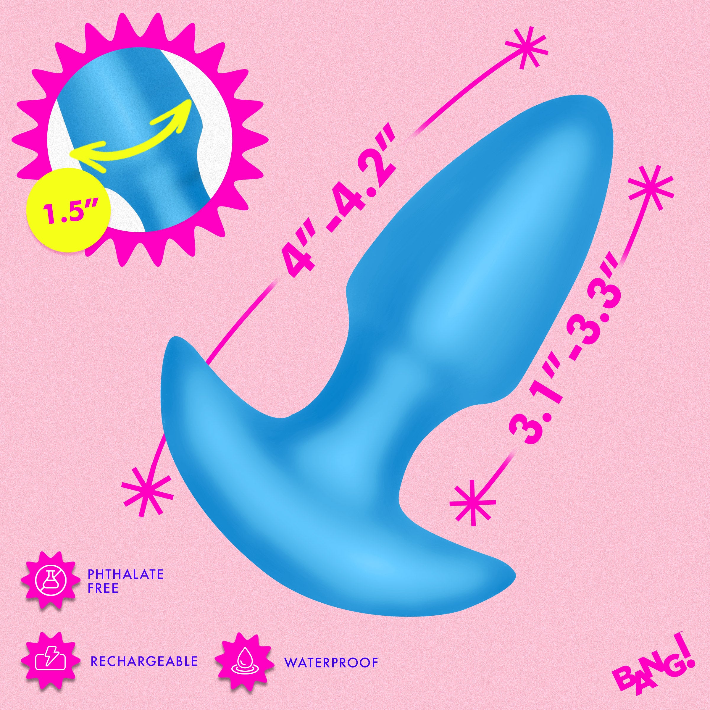 Thrusting & Vibrating Silicone Butt Plug - Blue