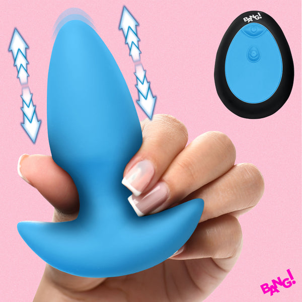 Thrusting &amp; Vibrating Silicone Butt Plug - Blue, Silicone