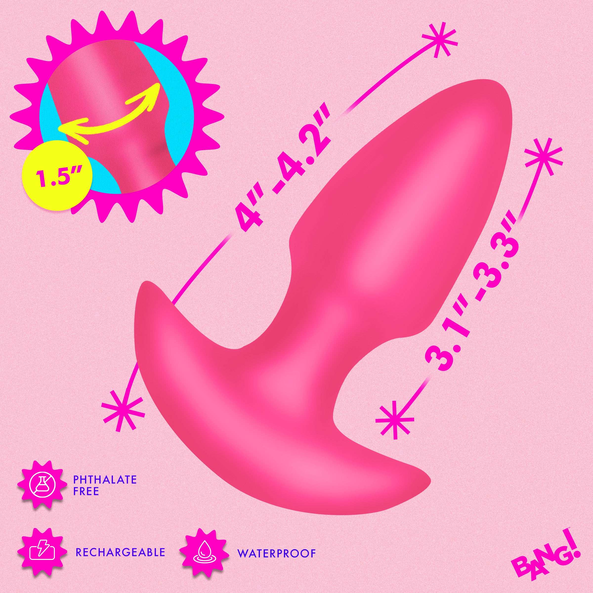 Thrusting & Vibrating Silicone Butt Plug - Pink