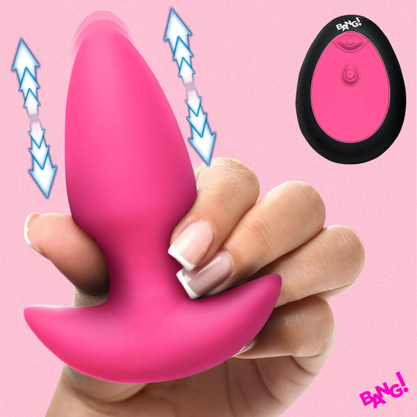 Thrusting &amp; Vibrating Silicone Butt Plug - Pink, Silicone