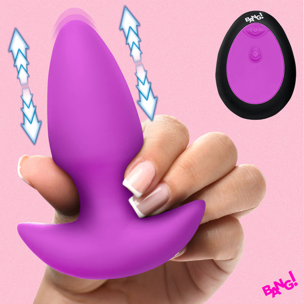 Thrusting &amp; Vibrating Silicone Butt Plug - Purple, Silicone