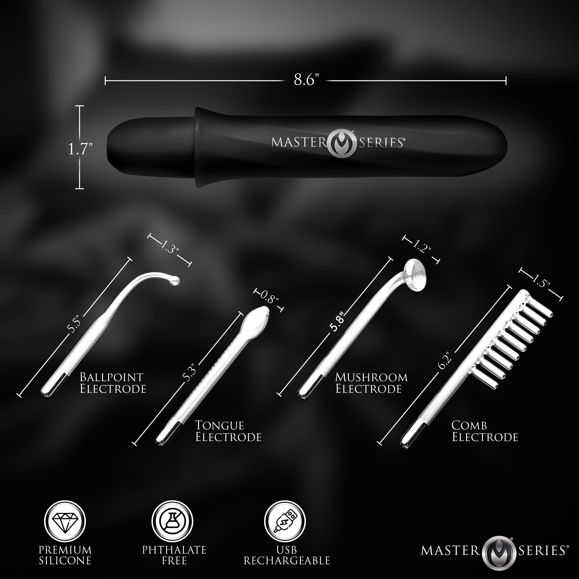 Elektrawand Rechargeable Violet Wand with Attachments - Black