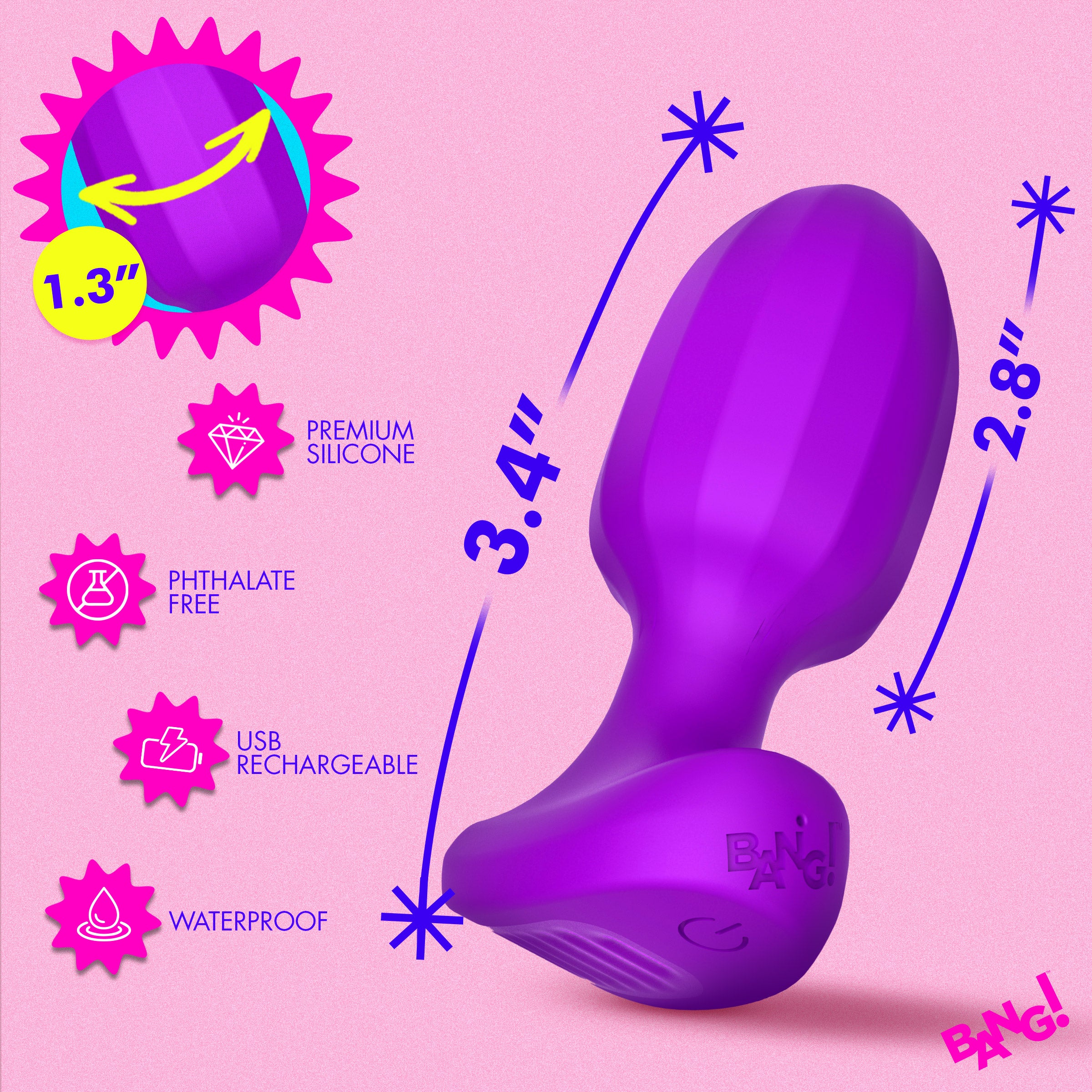 Ribbed Vibrating Silicone Butt Plug - Purple
