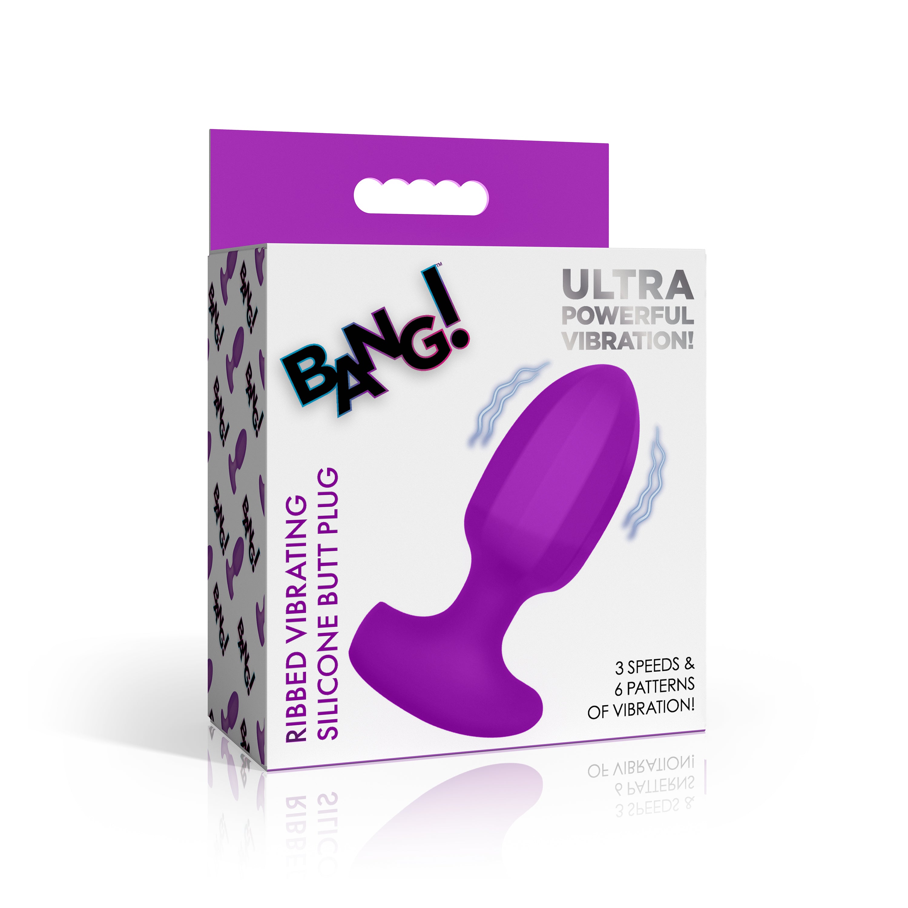 Ribbed Vibrating Silicone Butt Plug - Purple