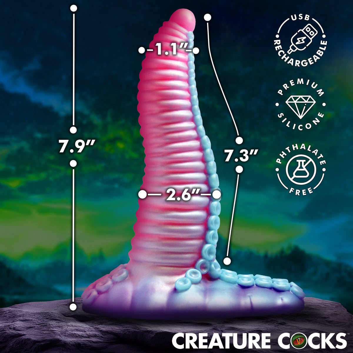 Mega-Tenta Vibrating Silicone Dildo, Silicone (view 4)