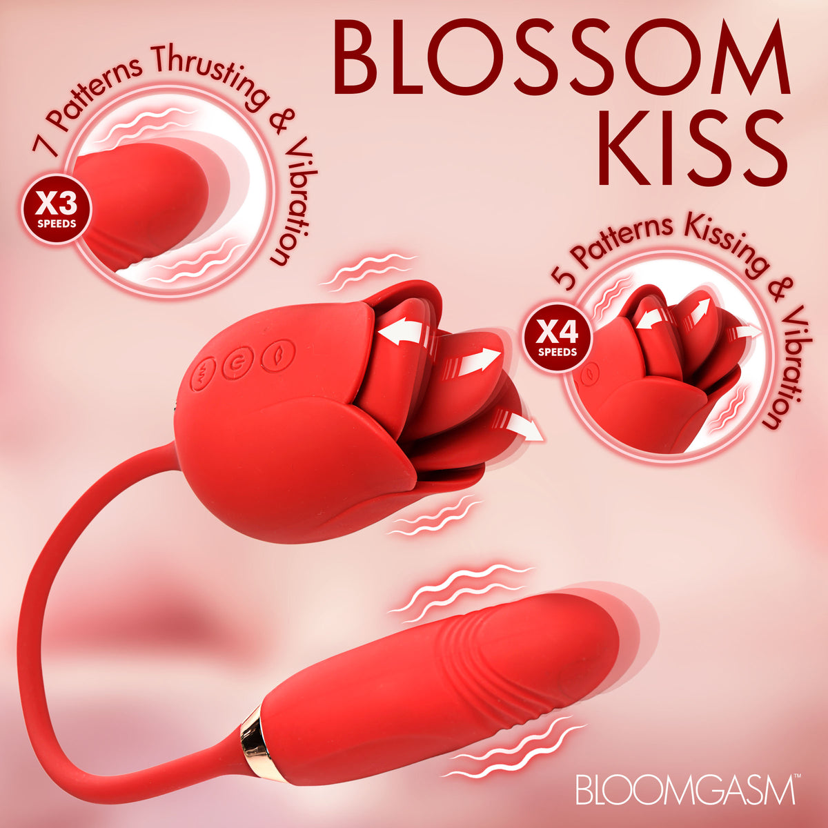 Blossom Kiss Kissing and Licking Clit Stimulator with Thrusting Vibrator – clitoral suction toy (view 2)