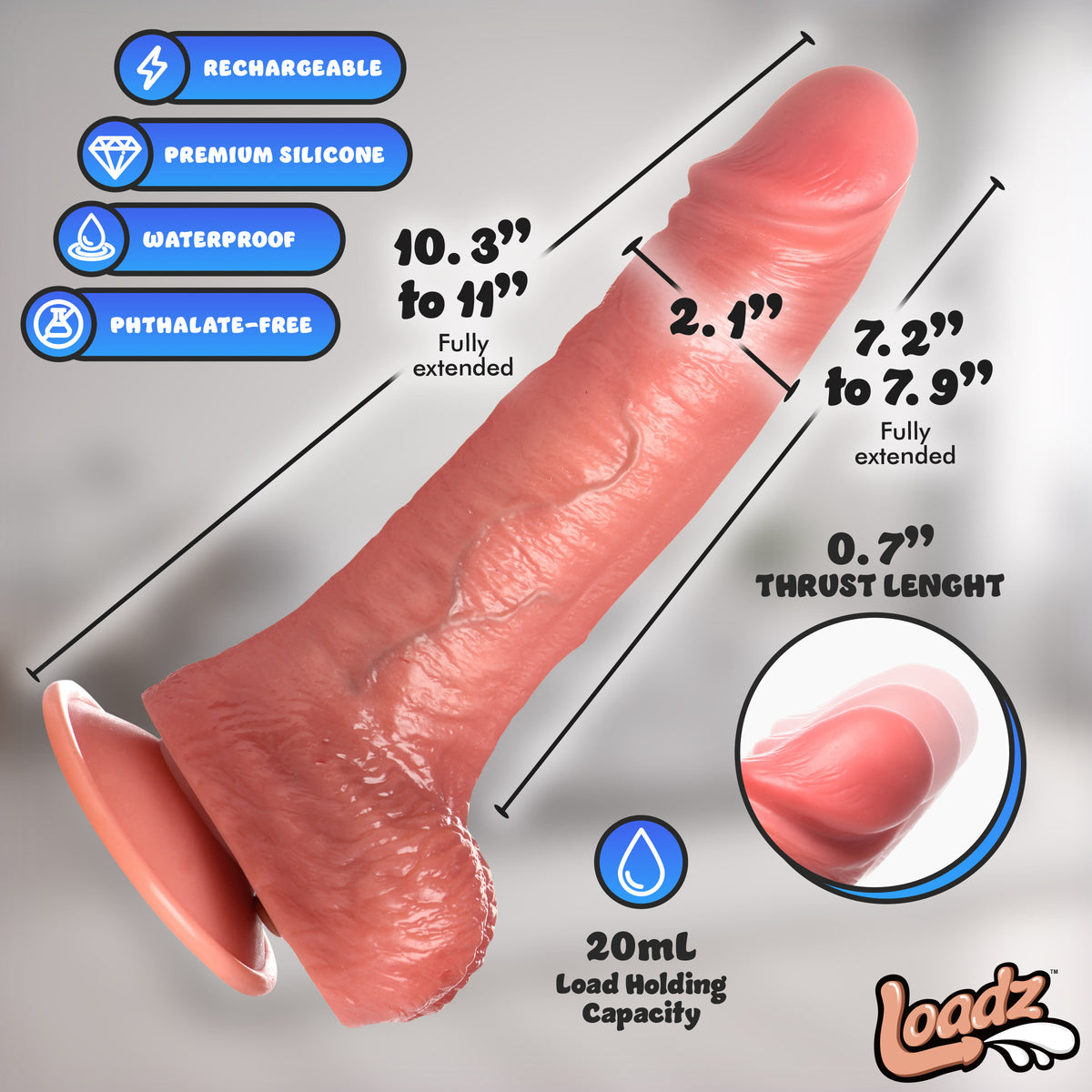 10" Thrusting, Vibrating, &amp; Squirting Dildo, Silicone (view 4)