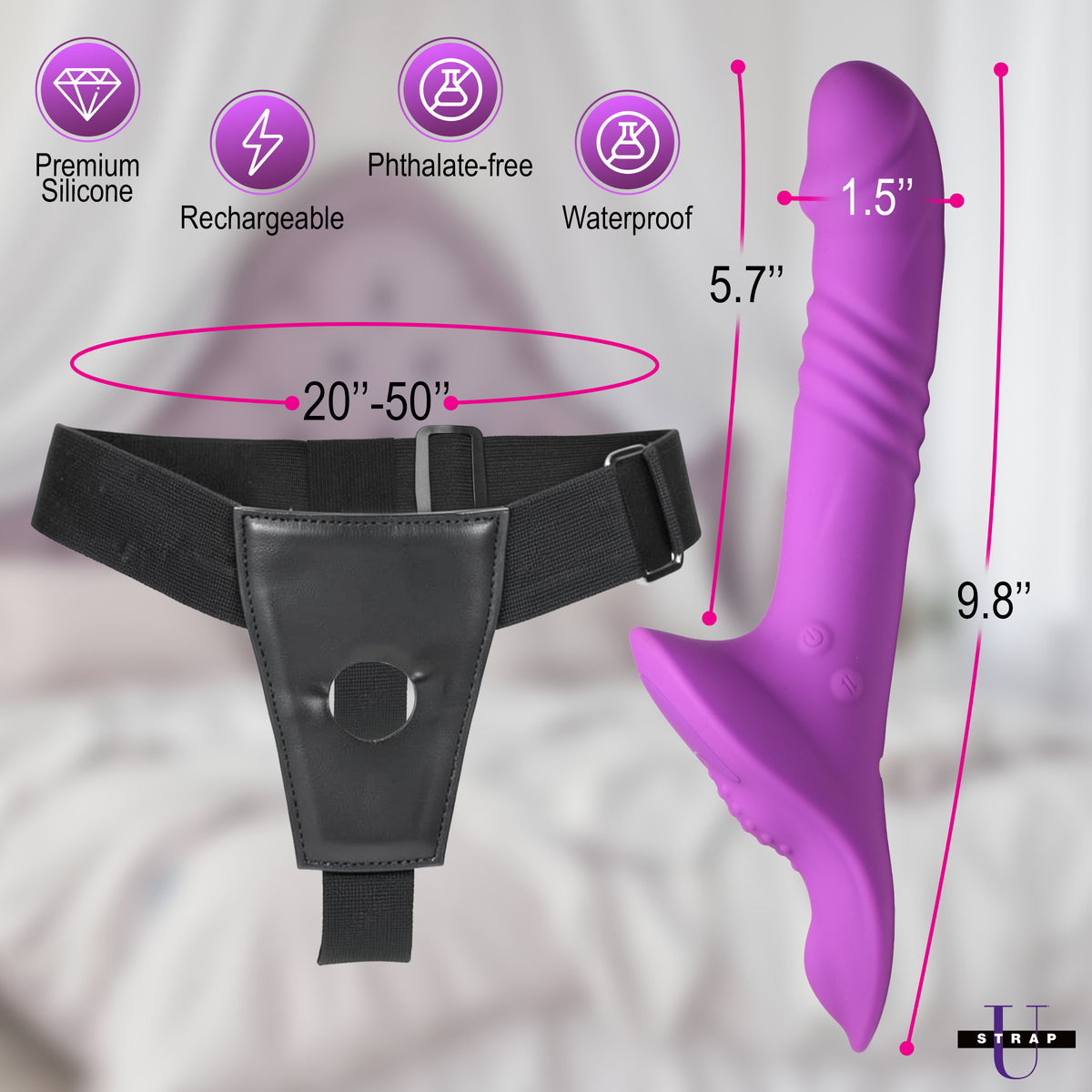 Thrusting and Vibrating Strap-On with Harness – strap-on and harness (view 5)