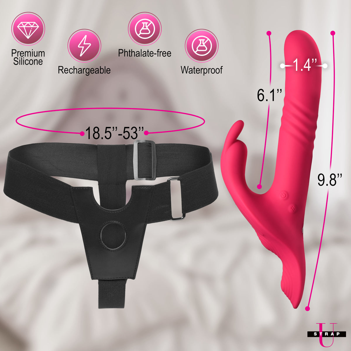 Thrusting and Vibrating Rabbit Strap-On with Harness – strap-on and harness (view 5)