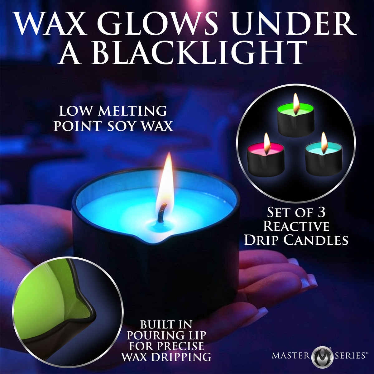Wicked Wax Blacklight Reactive Drip Candle Set of 3 – arousal gel and spray (view 3)