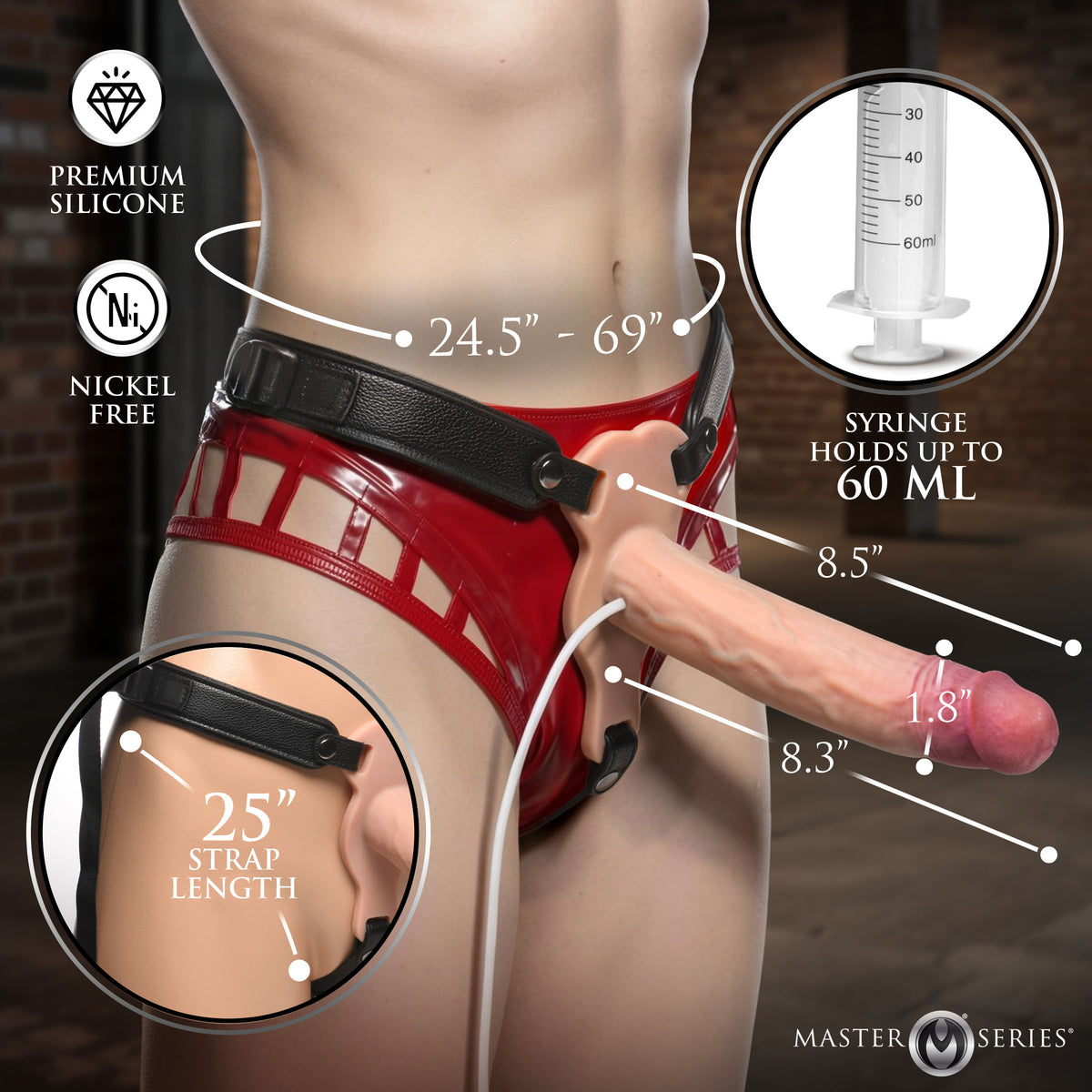 Breeder Stretchy Skin Squirting Silicone Dildo with Harness – strap-on and harness (view 5)