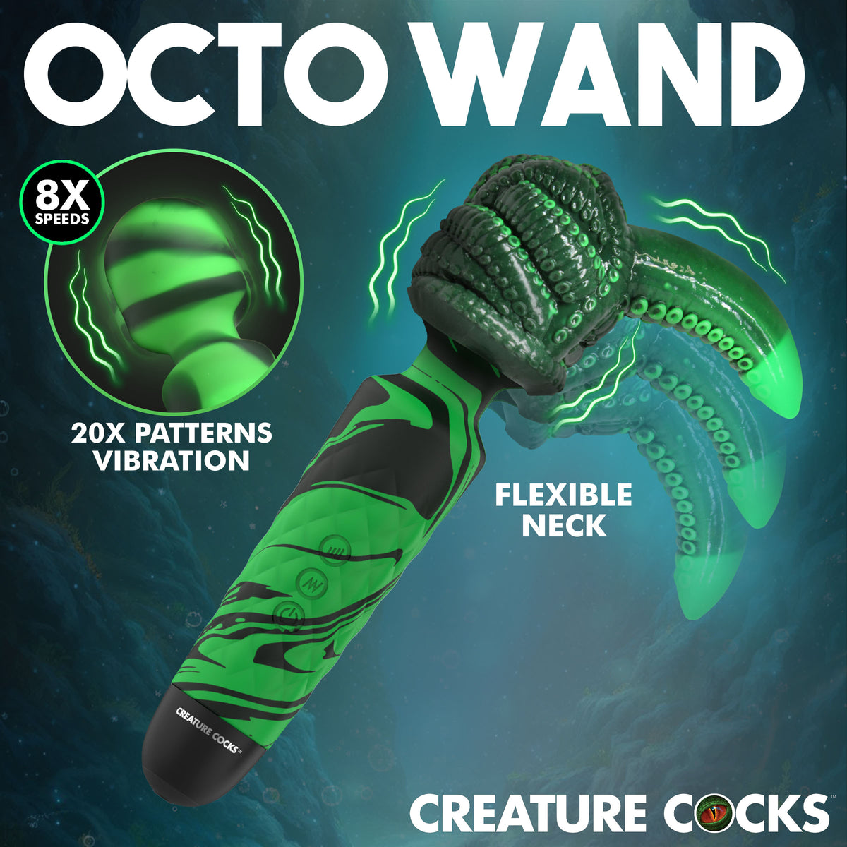 Octo Wand Silicone Vibrating Wand + Attachment – wand massager (view 3)