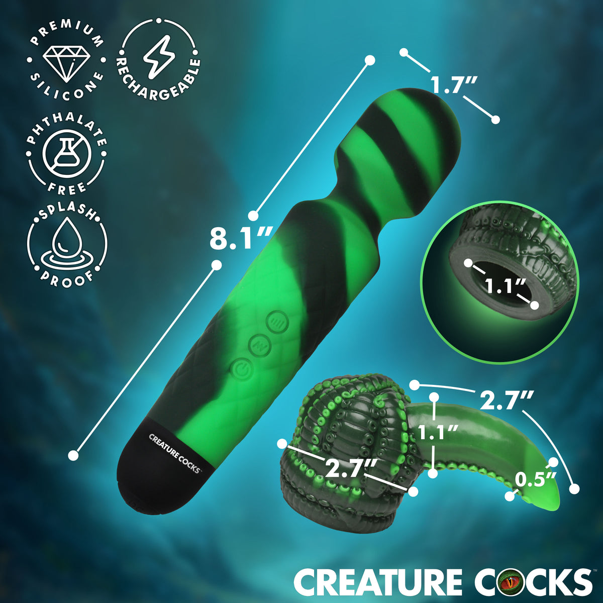 Octo Wand Silicone Vibrating Wand + Attachment – wand massager (view 5)