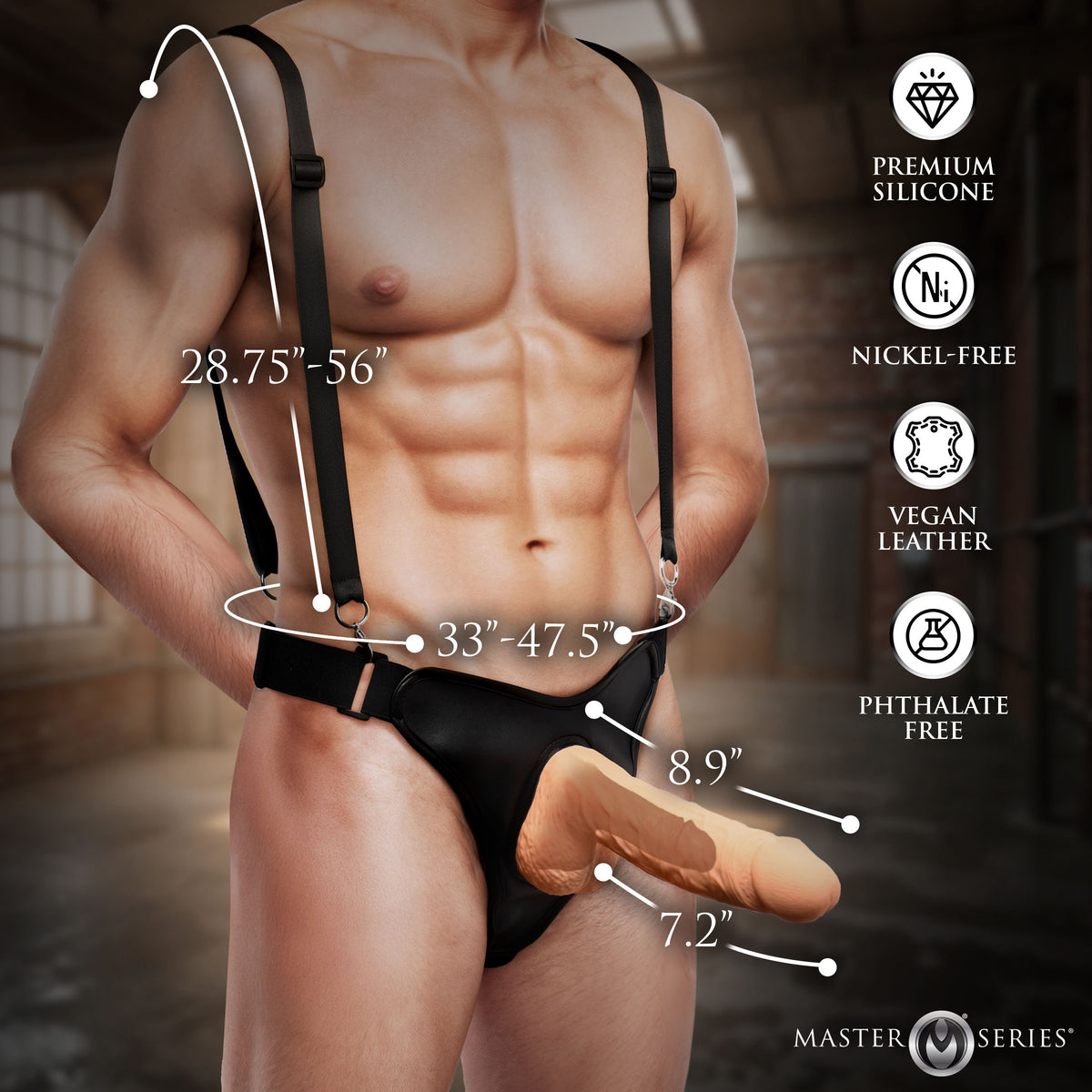 Magnum 9" Hollow Silicone Dildo with Harness – strap-on and harness (view 5)