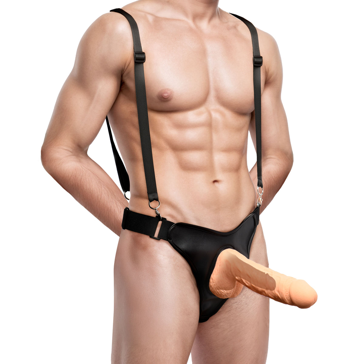 Magnum 9" Hollow Silicone Dildo with Harness – strap-on and harness (view 6)