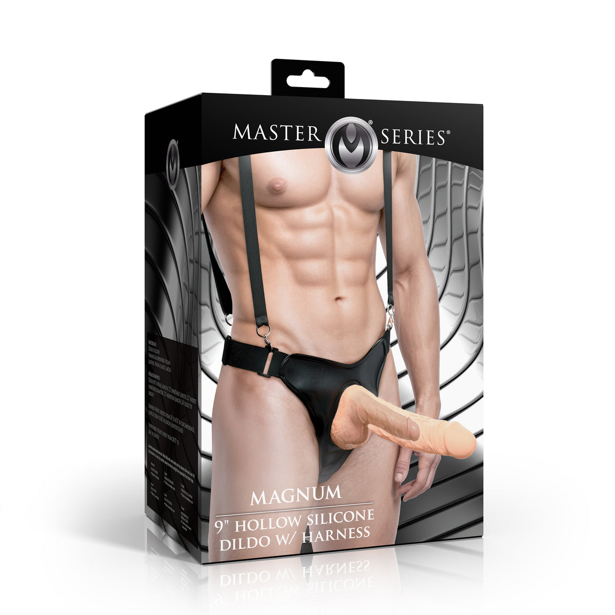 Magnum 9" Hollow Silicone Dildo with Harness – strap-on and harness (view 7)
