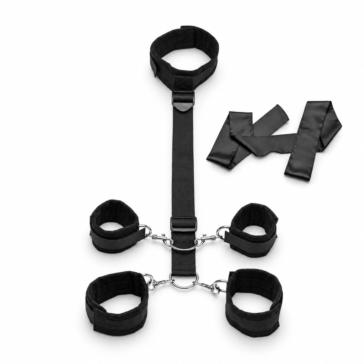 Submission Restraint Neck-Wrist-Ankle Restraints with Blindfold – hood and blindfold (view 5)