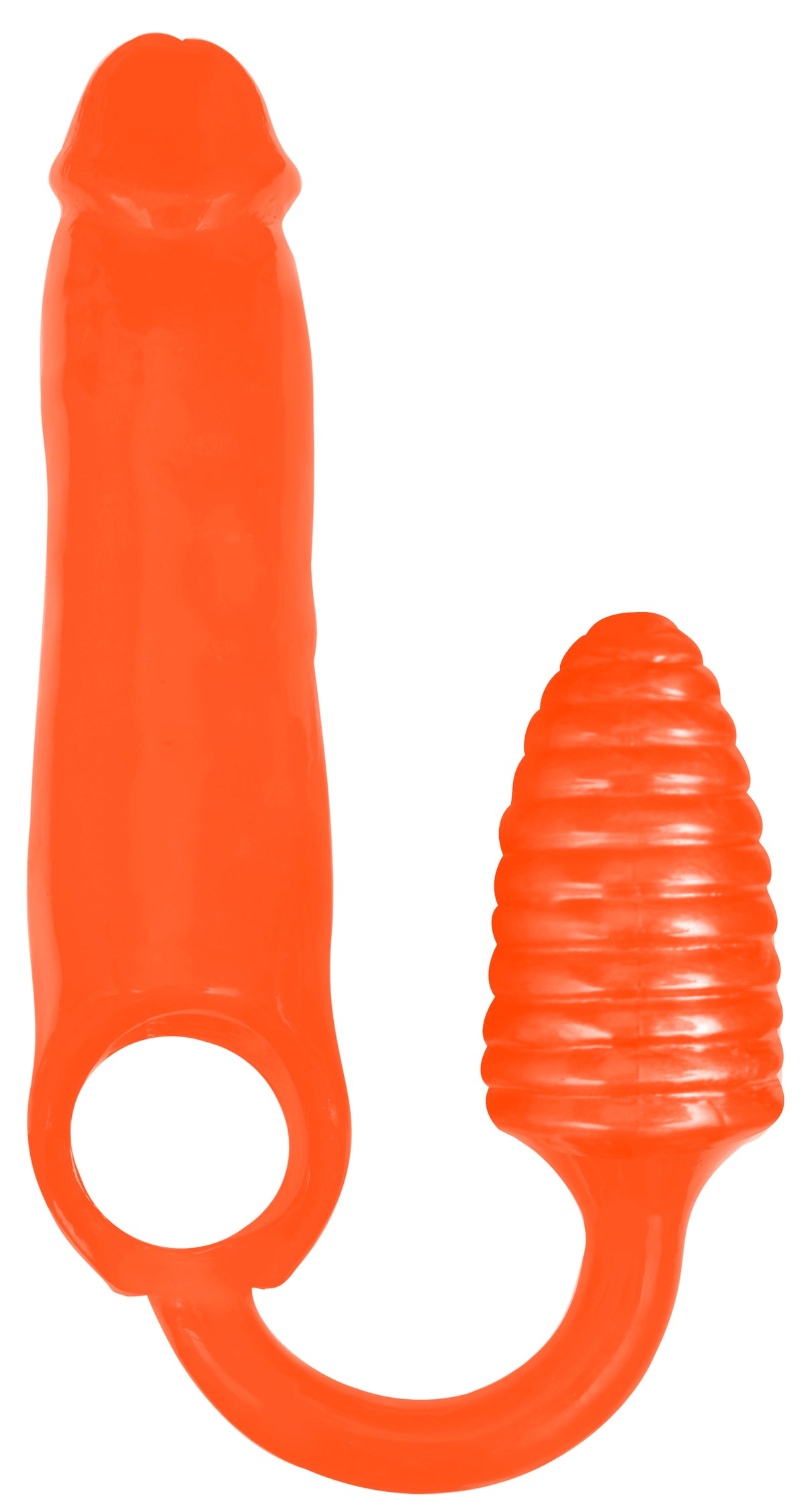 XXXPander Sheath with Ribbed Plug - Orange – penis pump and enhancer, rubber
