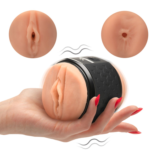 Vibrating Double Shot Mouth and Pussy Stroker – masturbator, Silicone
