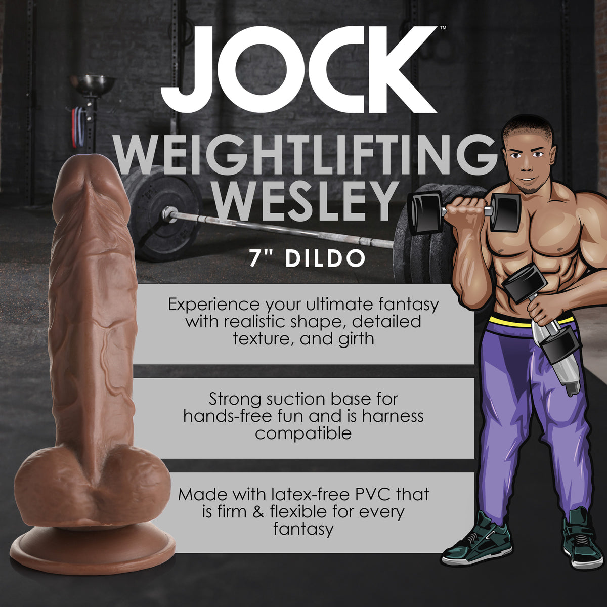 Weightlifting Wesley 7 Inch Dildo, PVC (view 2)