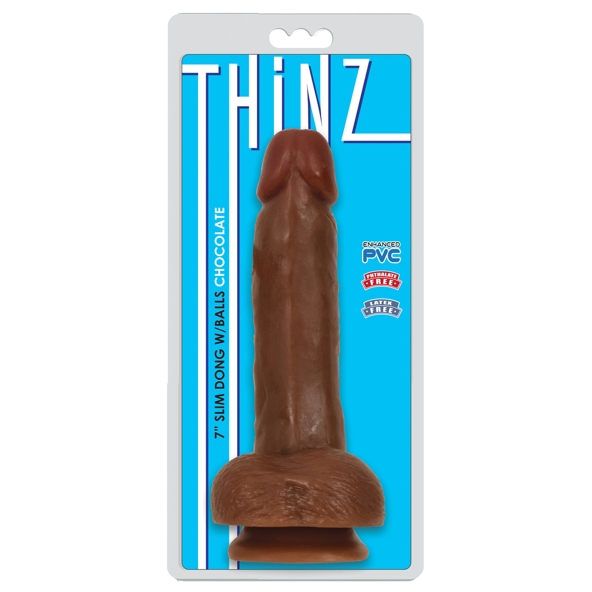Thinz 7 Inch Slim Dildo with Balls - Dark, PVC (view 2)