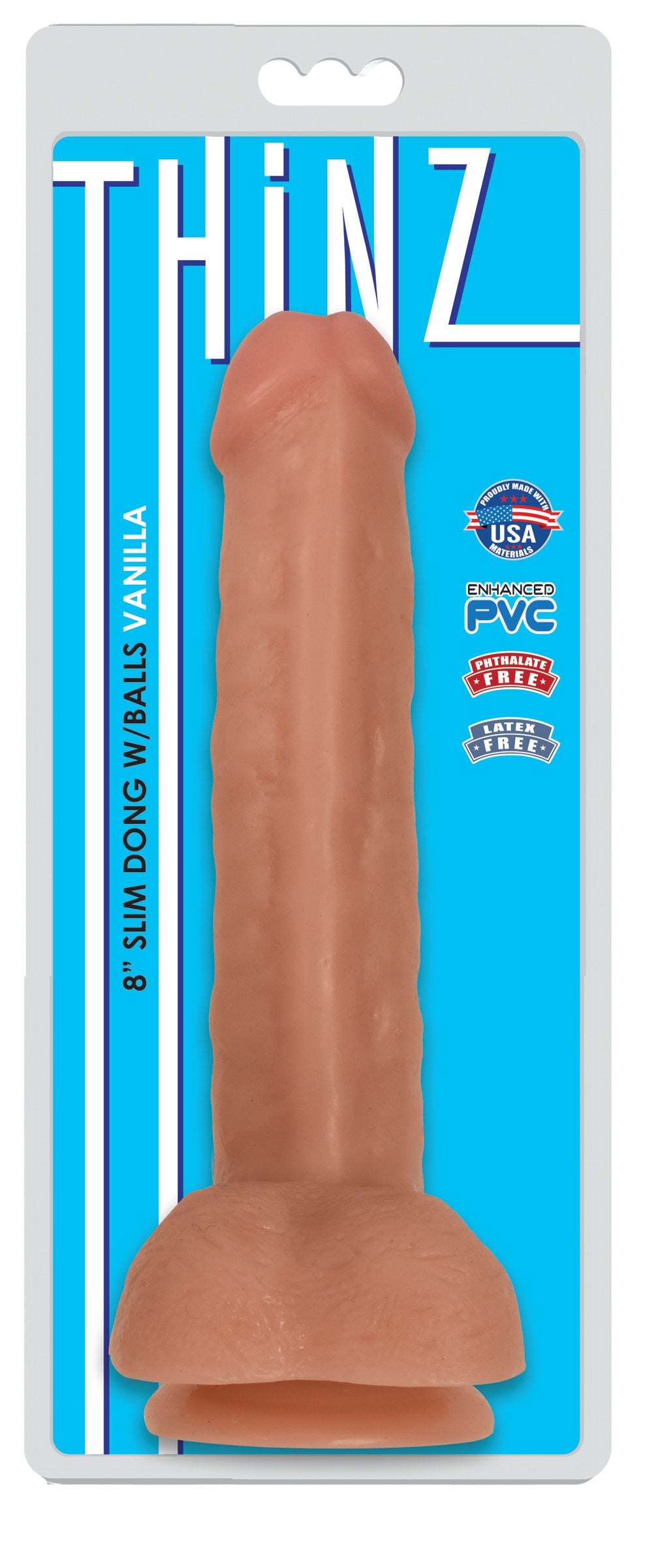 Thinz 8 Inch Slim Dildo with Balls - Light, PVC (view 2)