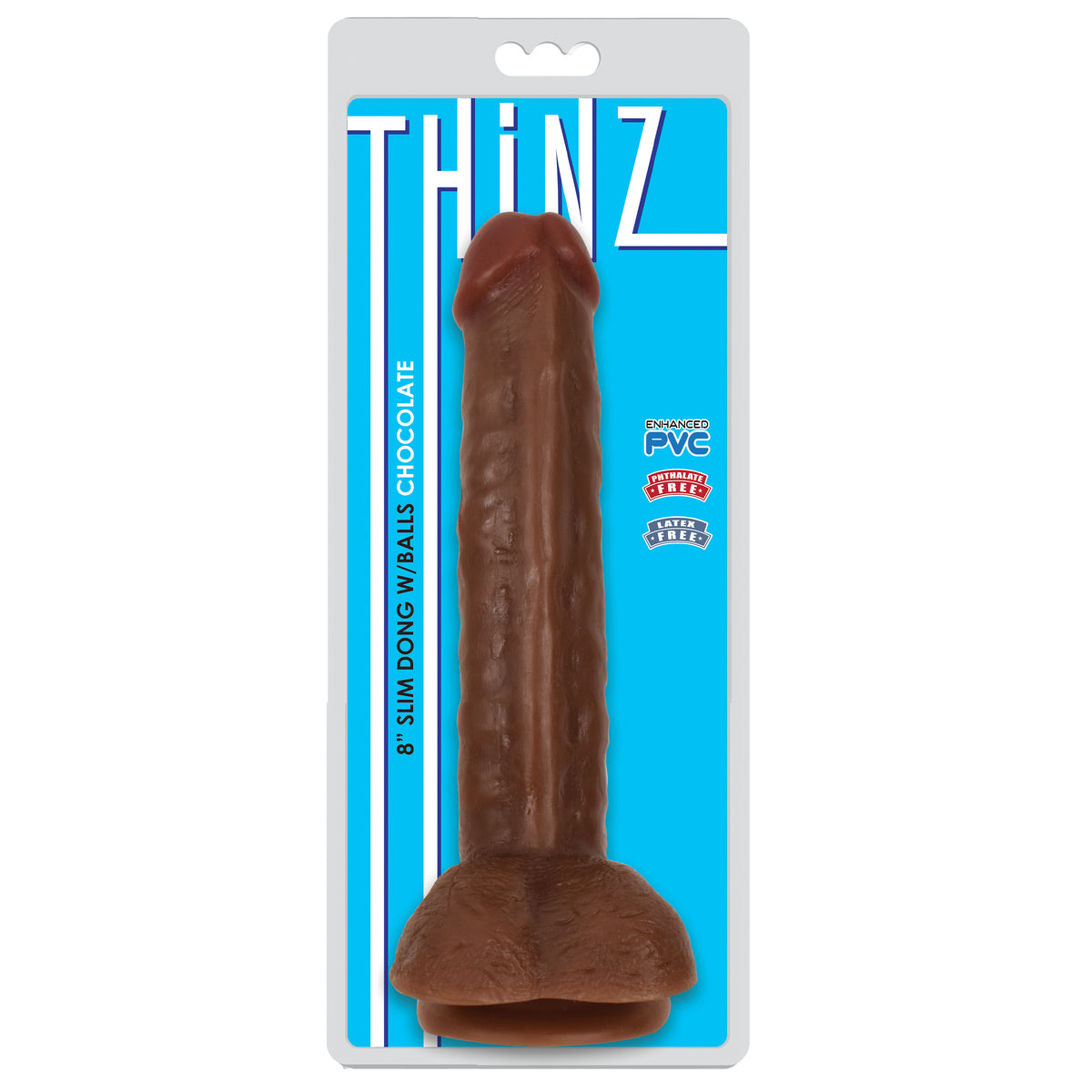 8 Inch Slim Dildo with Balls - Dark, PVC (view 2)