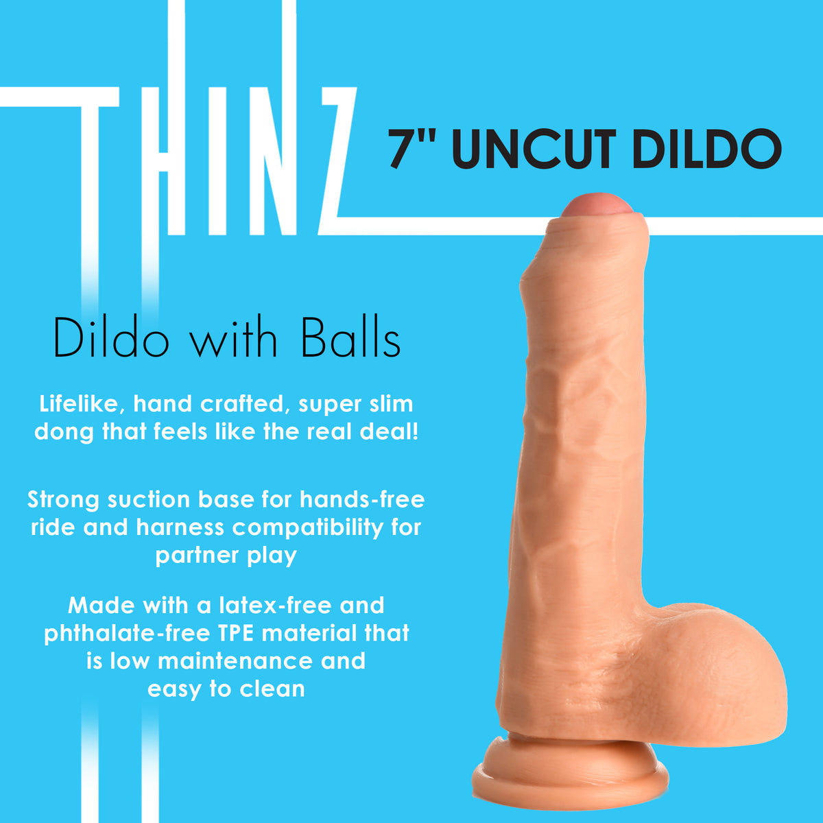 7 Inch uncut Dildo with Balls, TPE (view 2)