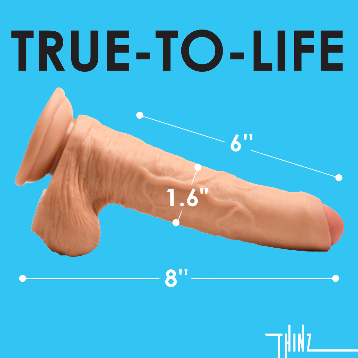 8 Inch uncut Dildo with Balls, TPE (view 4)