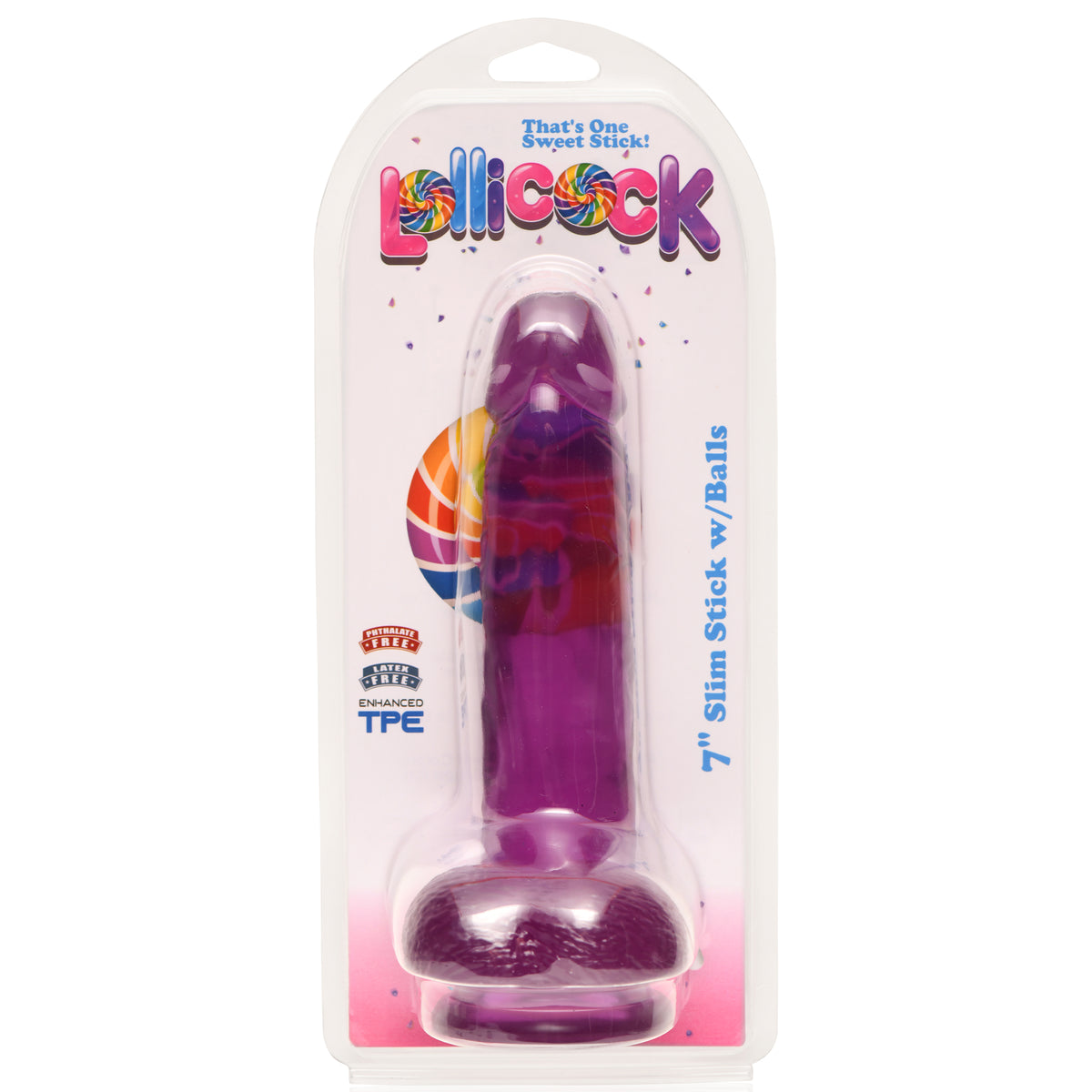 7 Inch Slim Stick with Balls Grape Ice Dildo, PVC (view 2)