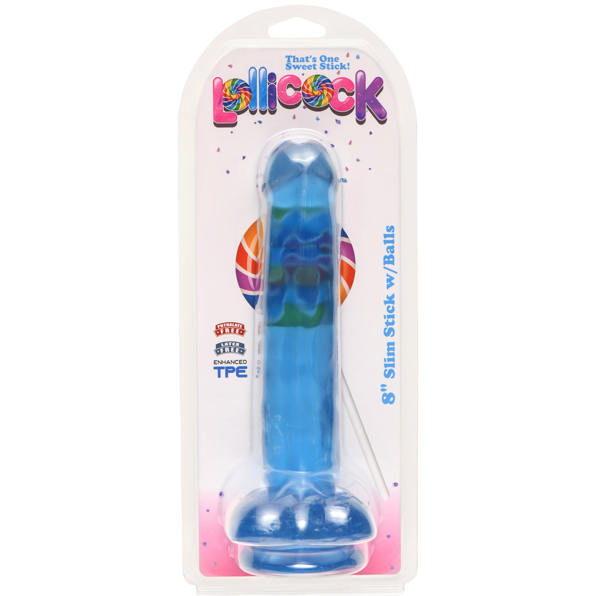 8 Inch Slim Stick with Balls Berry Ice Dildo, PVC (view 3)