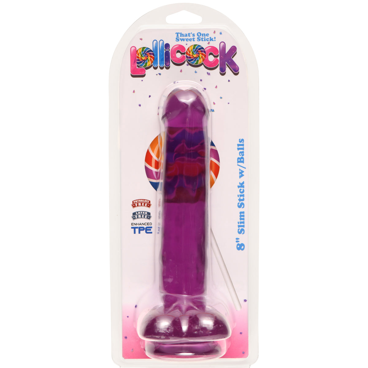 8 Inch Slim Stick with Balls Grape Ice Dildo, PVC (view 2)