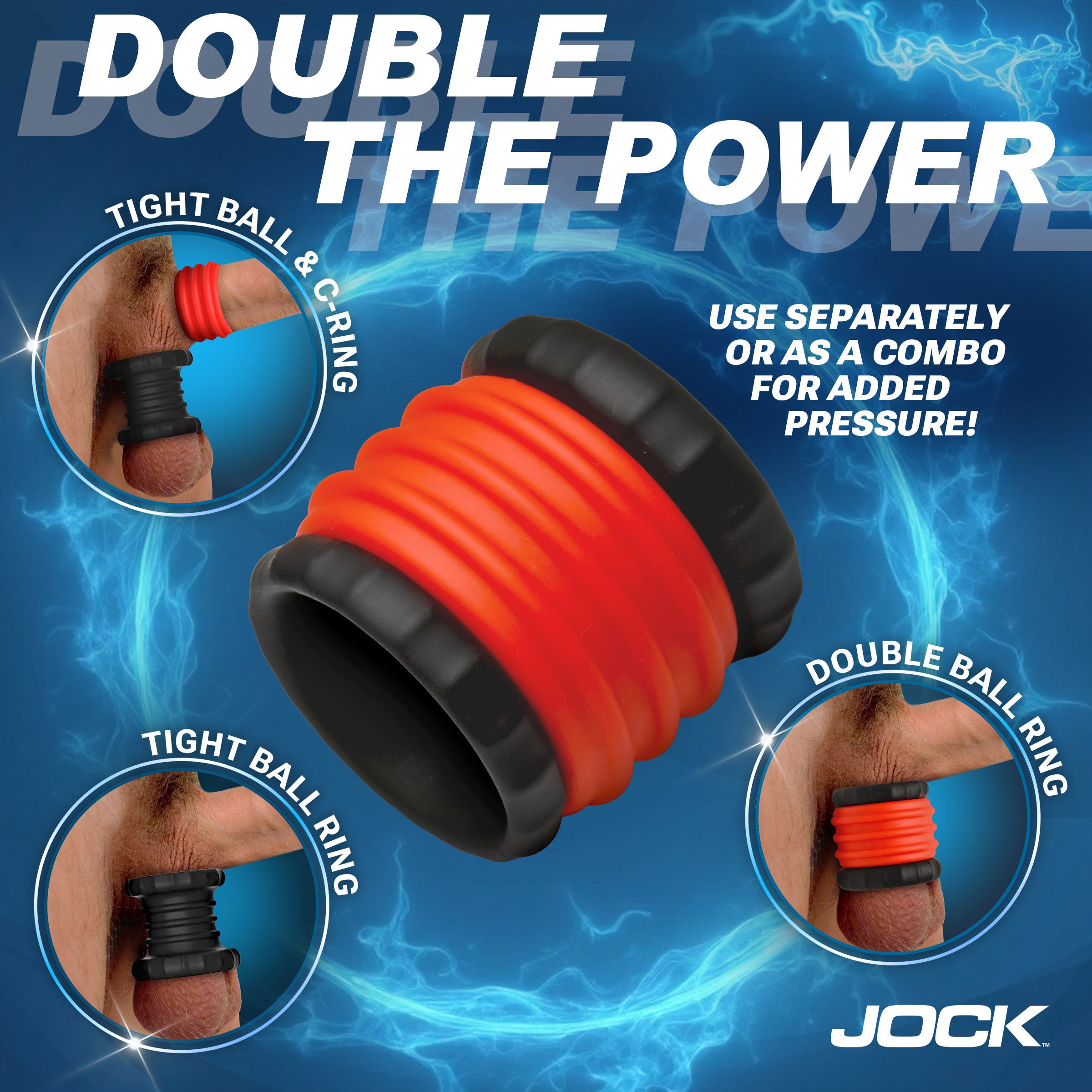 2-in-1 Silicone Cock Ring - Red