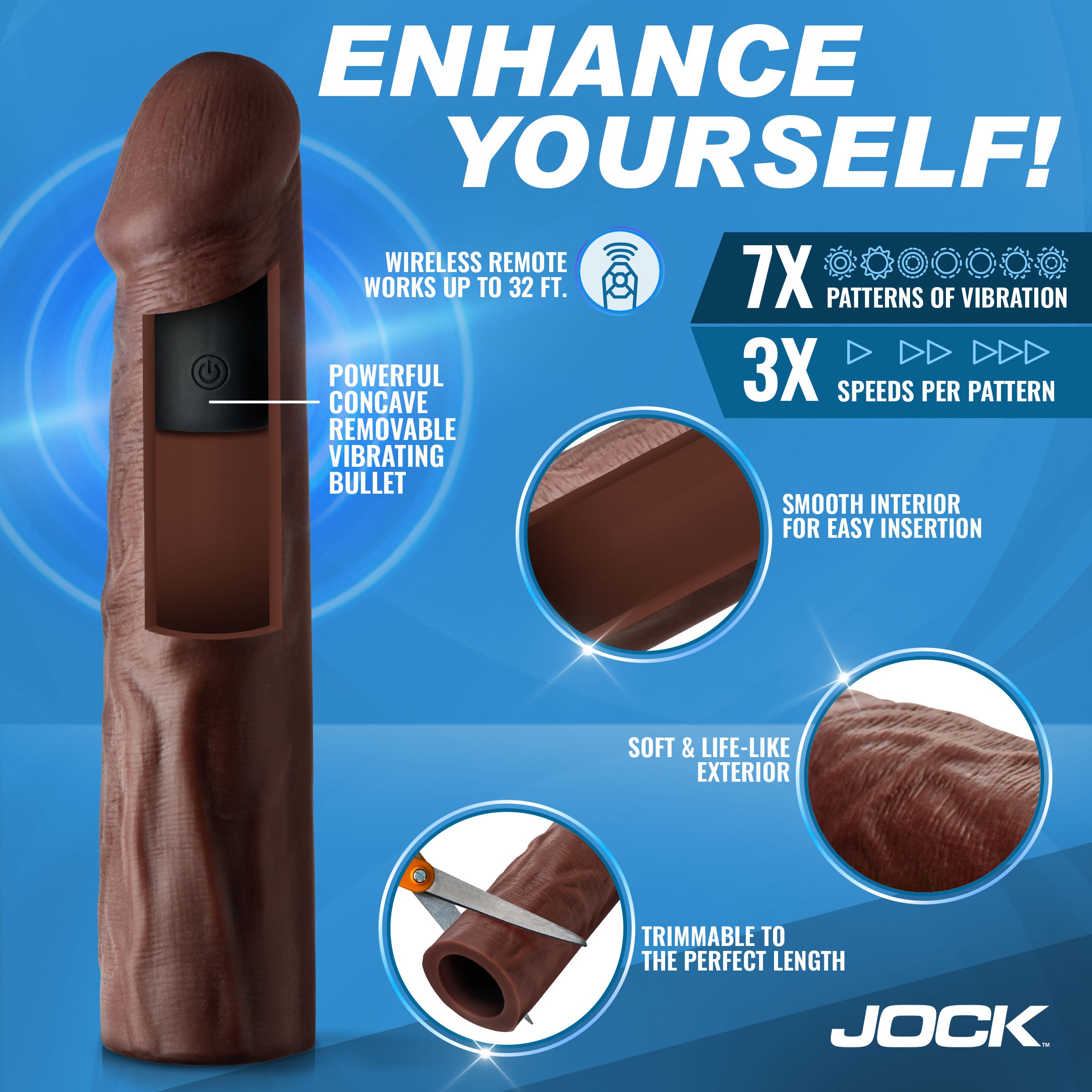 Enhancers Vibrating Penis Extension w/ Remote - Dark