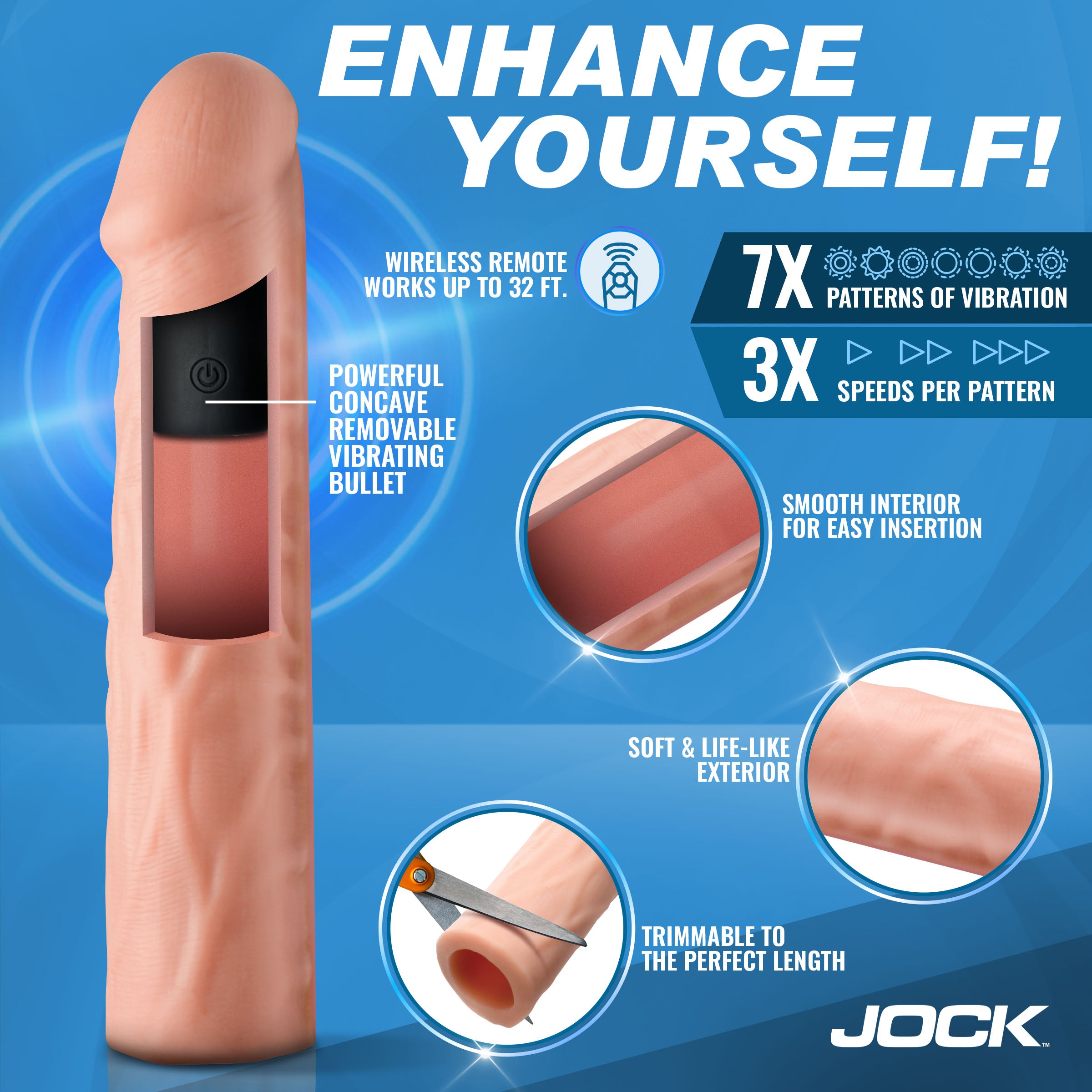 Enhancers Vibrating Penis Extension w/ Remote - Medium