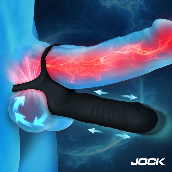 Double Thrust Thrusting &amp; Vibrating Double Penetration C-Ring w/ Remote – cock ring, Silicone