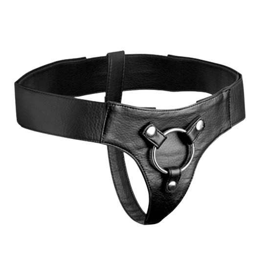 Strap on Harness black front view metal ring numen wellness