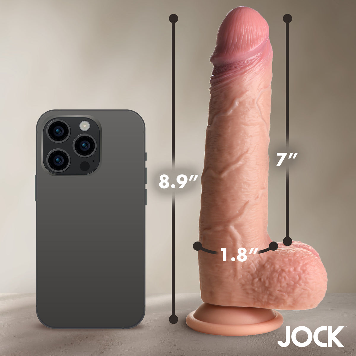 9 Inch Real Skin Silicone Dildo with Balls - Medium, Silicone (view 5)