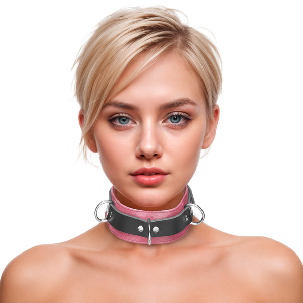 Strict Leather Deluxe Locking Collar - Pink and Black – collar and leash, Leather