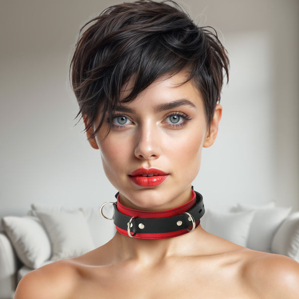 Strict Leather Deluxe Red and Black Locking Collar – collar and leash, Metal