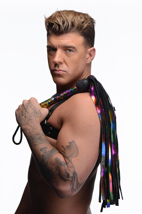 Rainbow Leather Flogger – impact play, Leather