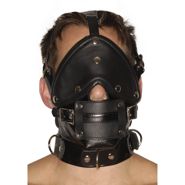 Strict Leather Premium Muzzle with Blindfold and Gags, Leather