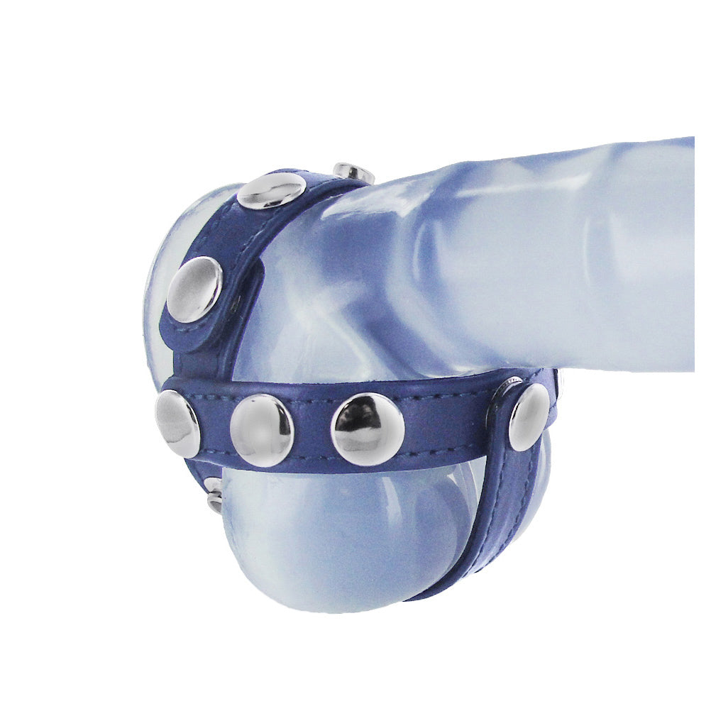Blue Leather Cock and Ball Harness – cock ring, Metal (view 2)