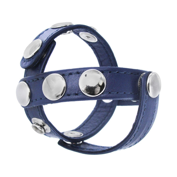 Blue Leather Cock and Ball Harness – cock ring, Metal