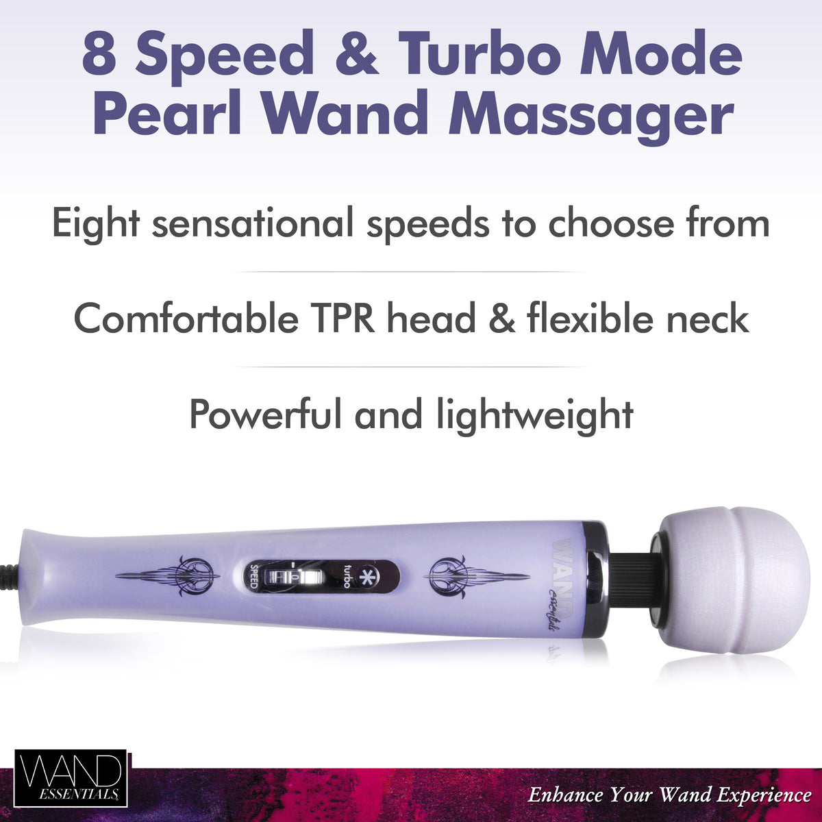Wand Essentials 8 Speed Turbo Pearl Massager - 110V – wand massager, TPE (view 2)