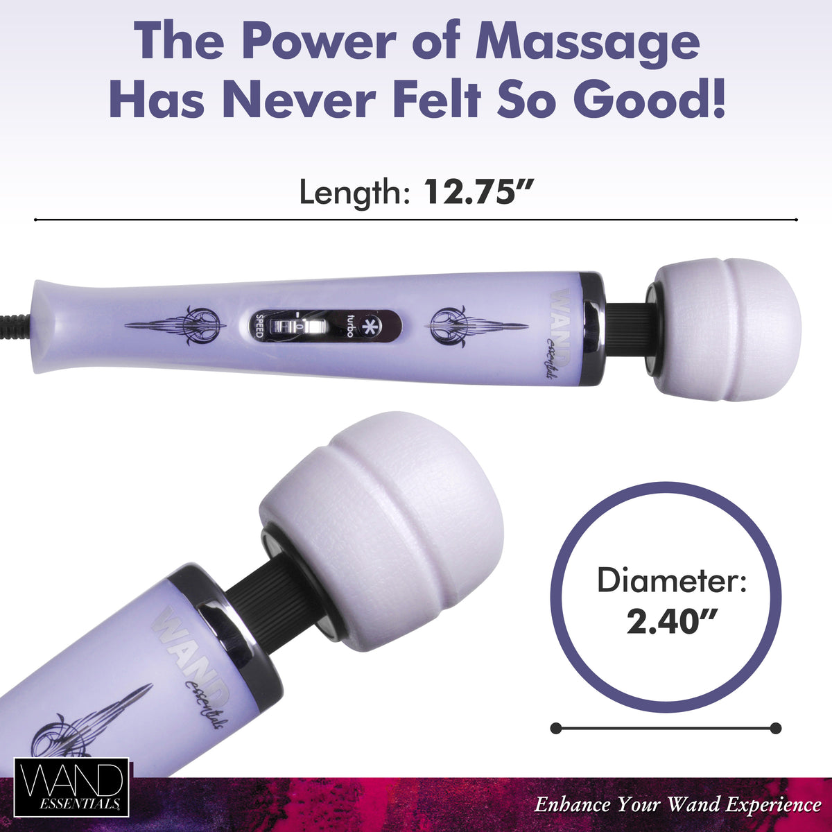 Wand Essentials 8 Speed Turbo Pearl Massager - 110V – wand massager, TPE (view 4)
