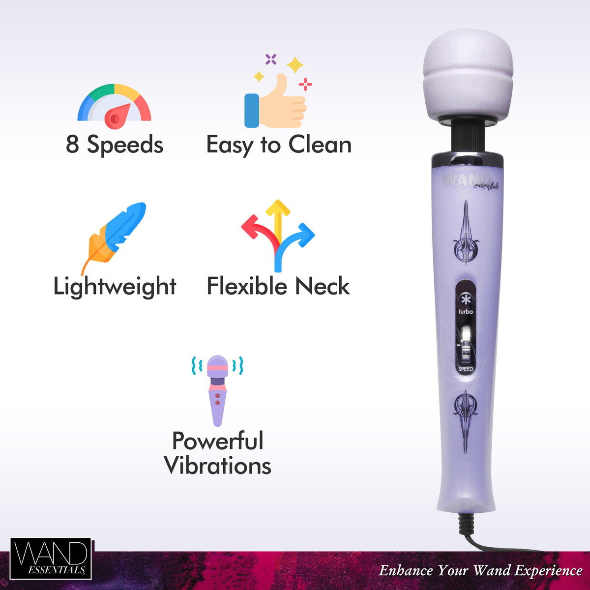 Wand Essentials 8 Speed Turbo Pearl Massager - 110V – wand massager, TPE (view 5)